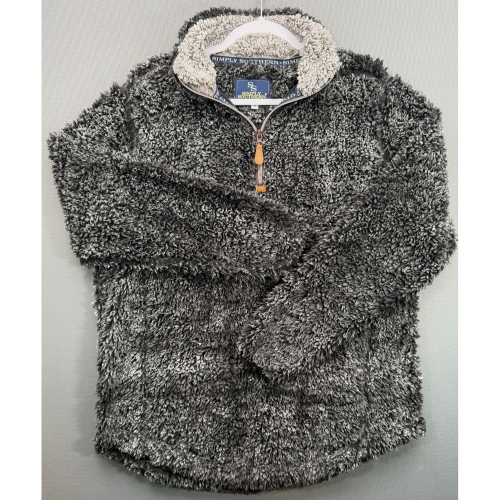 Simply Southern Sherpa Fleece Pullover Gray 1/4 Zip Fluffy Sweater | Women's M